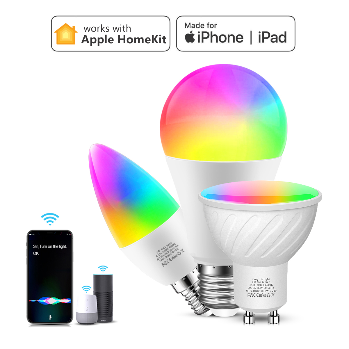 Echte MFI-zertifizierte Homekit WiFi Smart LED-Glühbirne GU10 E14 E27 RGB-Lampe Siri Sprachsteuerung Apple Homekit Alexa Google Home