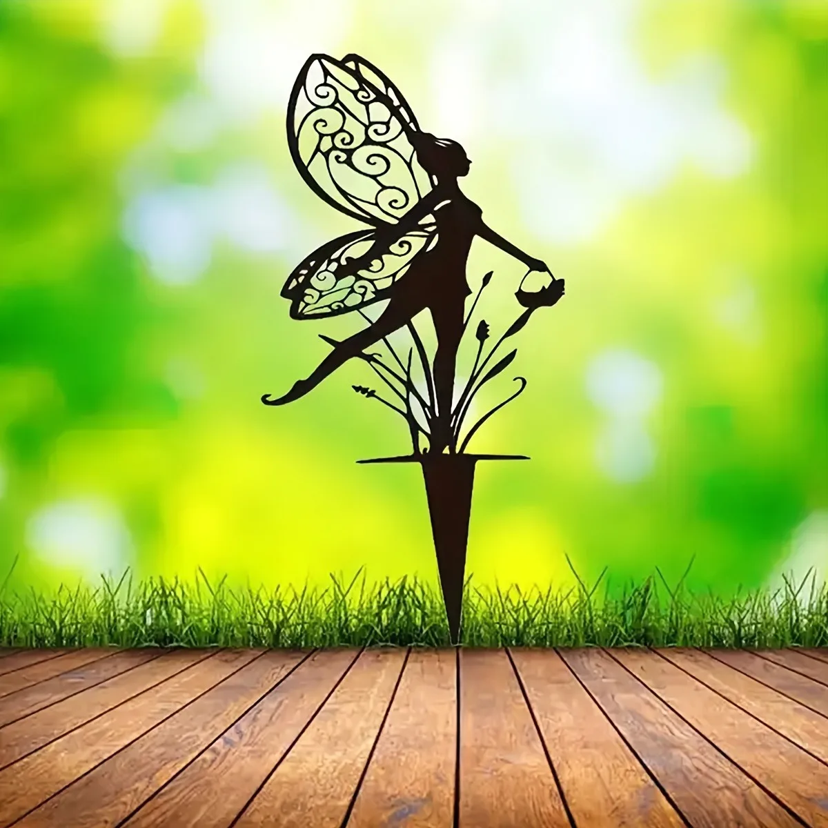 Clearance_Enchanted Fairy Garden Stake – Blumenfee-Rasenornament aus Metall, dekorative Hofkunst für den Außenbereich für Terrasse und Garten_Cont