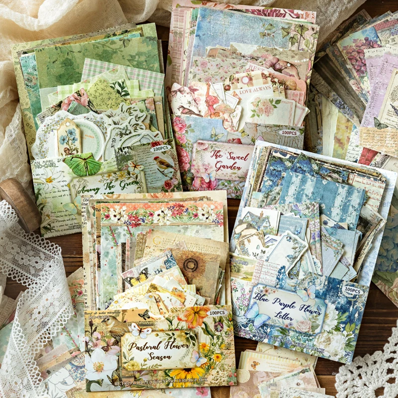 Mr Paper 400pcs Garden Post Office Collection Light Paper Material Pack DIY Handbook Collage Journal Notebook Scrapbook Envelope