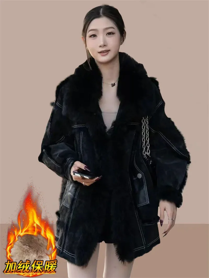 2024 inverno feminino novo engrossado moda pele do falso integrado jaqueta curta feminina estilo ocidental high-end jaqueta de algodão quente