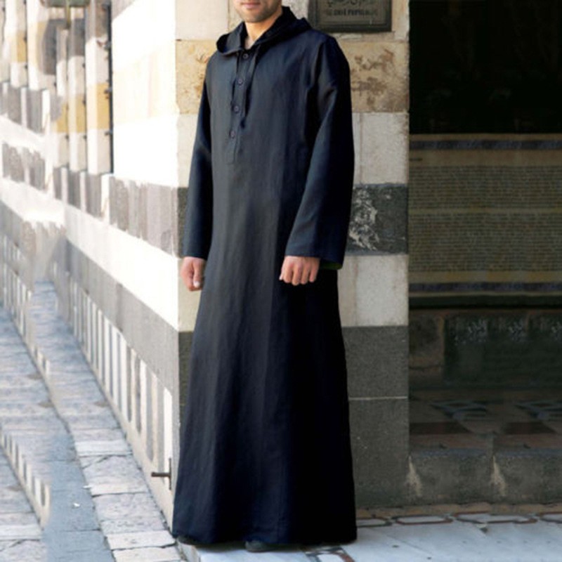 Musulman homme vestido de ramadã de cor sólida roupas masculinas com capuz longo jubba thobe árabe turco abaya islam hábito