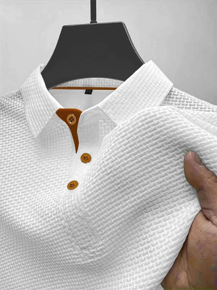 Verão gelo seda lapela masculina de manga curta camiseta roupas masculinas topo