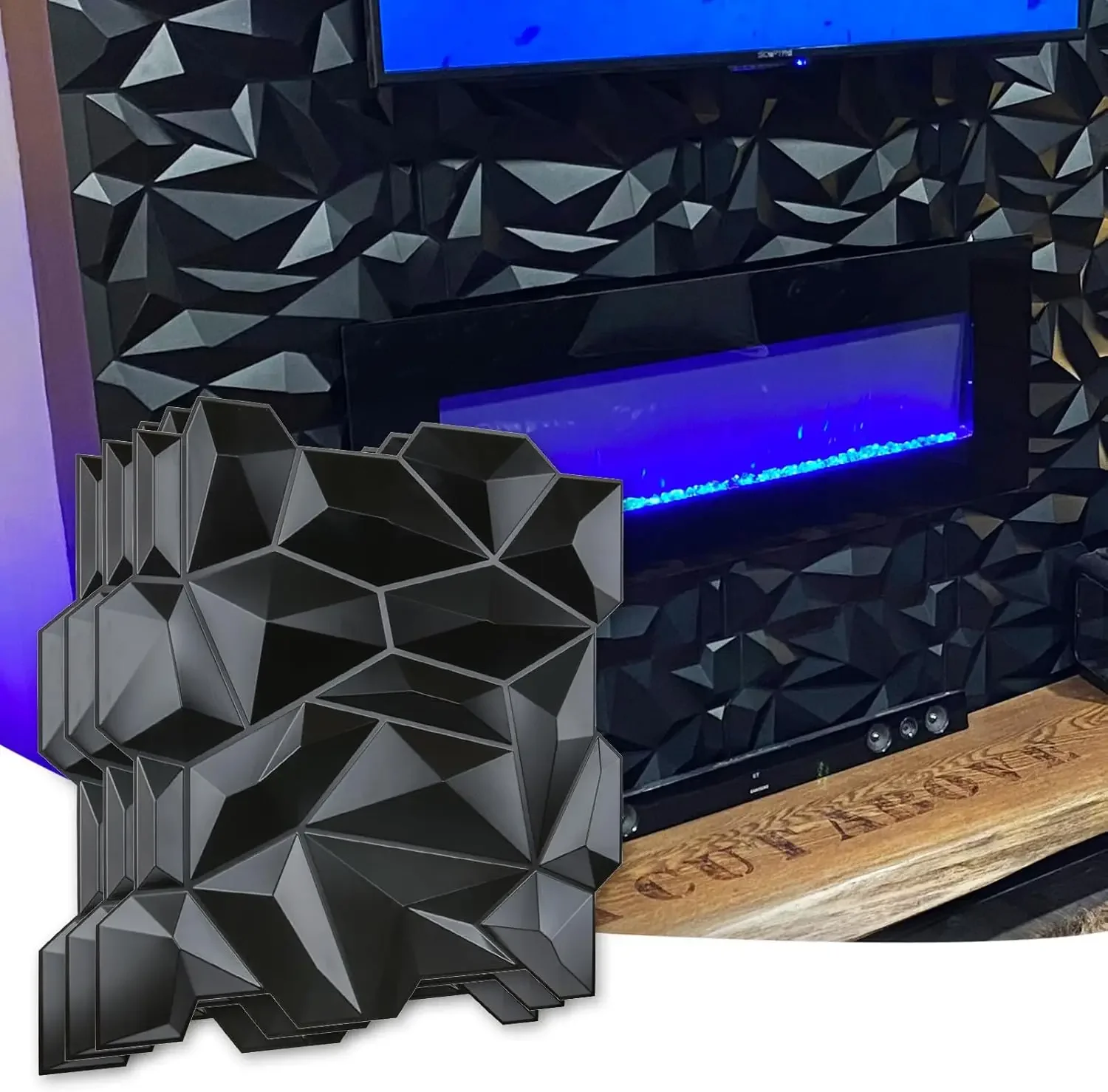 (Envío gratis) pared de PVC con diamante 3D dentado a juego, negro mate, para decoración interior residencial y comercial