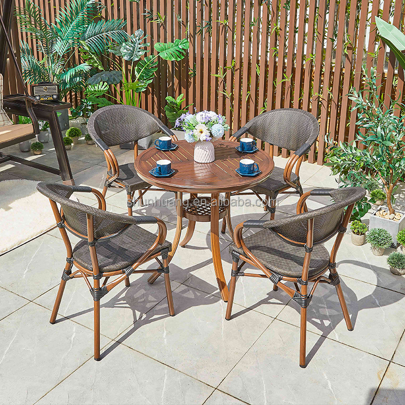 All weather bistro cast aluminum coffee table set  outdoor  armrest chair round table for garden or balcony