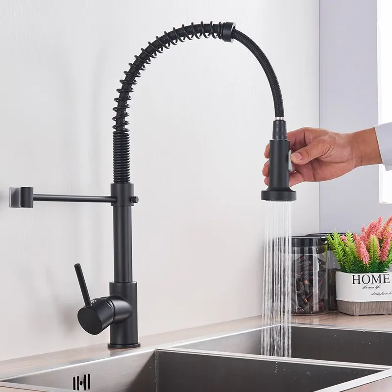 Rubinetto da cucina a scomparsa nero opaco rubinetto a doppia modalità cromato miscelatore per acqua calda e fredda rubinetto per gru rubinetti per lavello da cucina a molla in ottone
