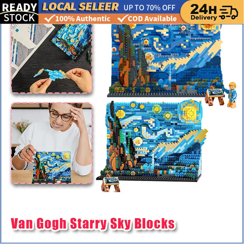 ศิลปะสร้างสรรค์ภาพวาดที่มีชื่อเสียง,Starry Night Building Blocks ชุด,การก่อสร้างการศึกษา Magic ของเล่น,ปาร์ตี้ตกแต่งบ้าน,Bir