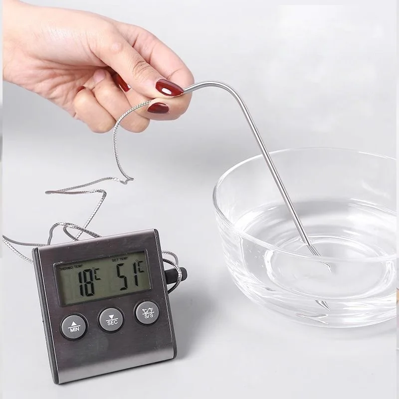 Digitales Küchenthermometer für Fleisch und Lebensmittel, Temperatur für Backofen, Grill, Timer-Funktion mit Sonde, Wärmemessgerät zum Kochen