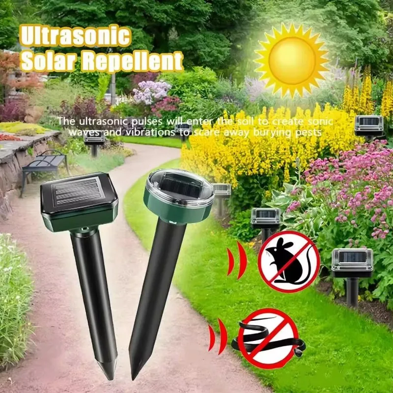 Solar-Ultraschall-Rattenabwehrmittel, integrierter Summer, Ultraschall-Garten-Rasen-LED für den Außenbereich, elektronisches Zuchschlangenabwehrmittel