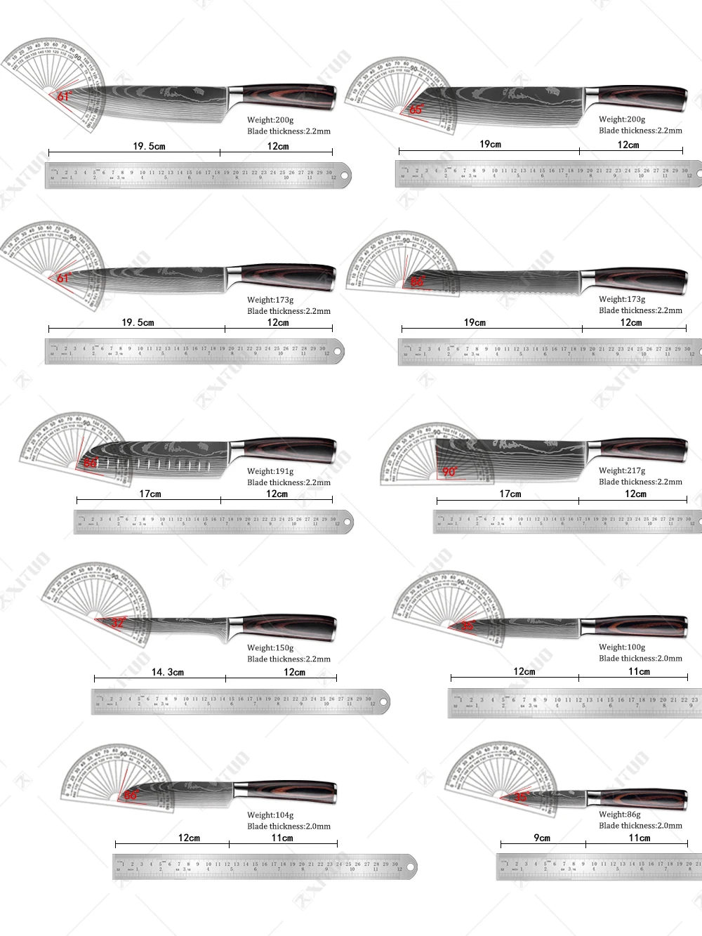 XITUO Đầu Bếp Dao 1-10 Chiếc Bộ Dao Nhà Bếp Laser Damascus Hoa Văn Sắc Nét Nhật Bản Dao Santoku Rau Củ Cắt Lát Tiện Ích dao