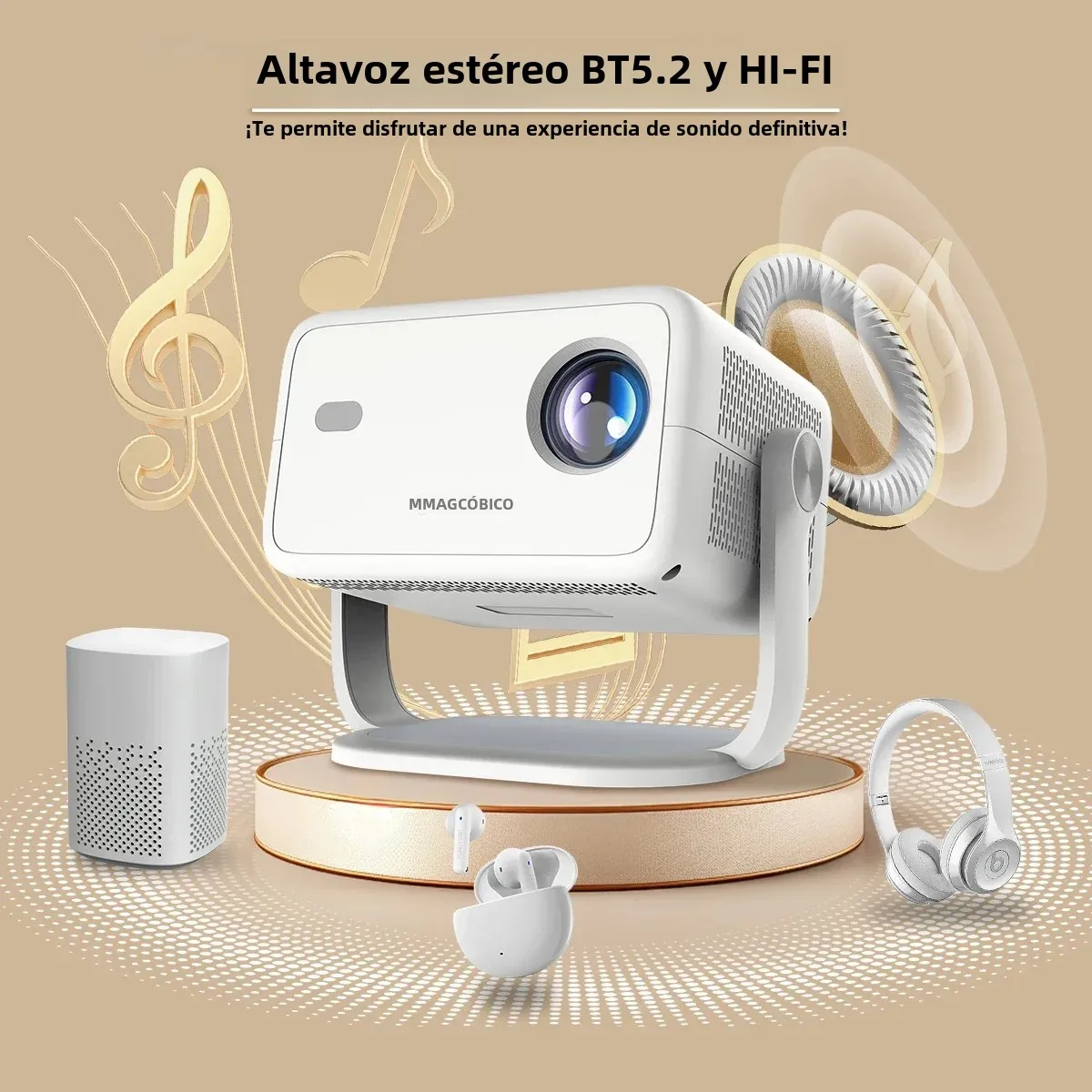 Magcubic 650ANSI L018 4K Proyector portátil nativo 1080P Enfoque automático Corrección kefónica Android 11 BT5.2 WIFI6 360 °   Cine en casa