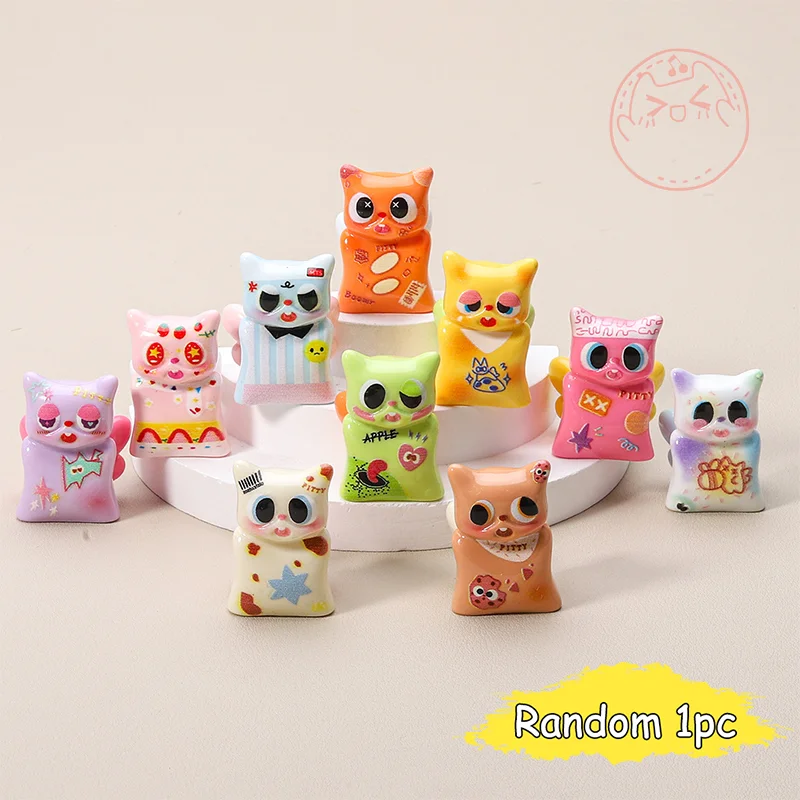 Colourful Patterned Winged Cat Pop Bean Mini Figure Desktop Cute Cartoon Decoration Resin Ornament
