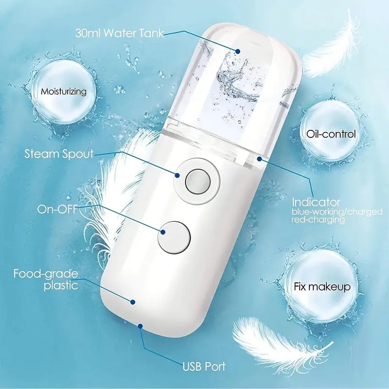 แบบพกพาขนาดเล็ก Steamer Steamer 30ml Mini Humidifier ไร้สาย NANO Personal Face Hydrat Sprayer Cool Mist Maker