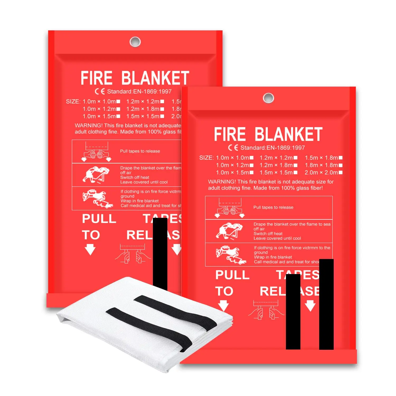Coperta antincendio Confezione da 2 2 * 2 m / 1,5 * 1,5 m per cucina domestica Suppressione fiamma in fibra di vetro per campeggio Grill Car Office Magazzino Emergenza