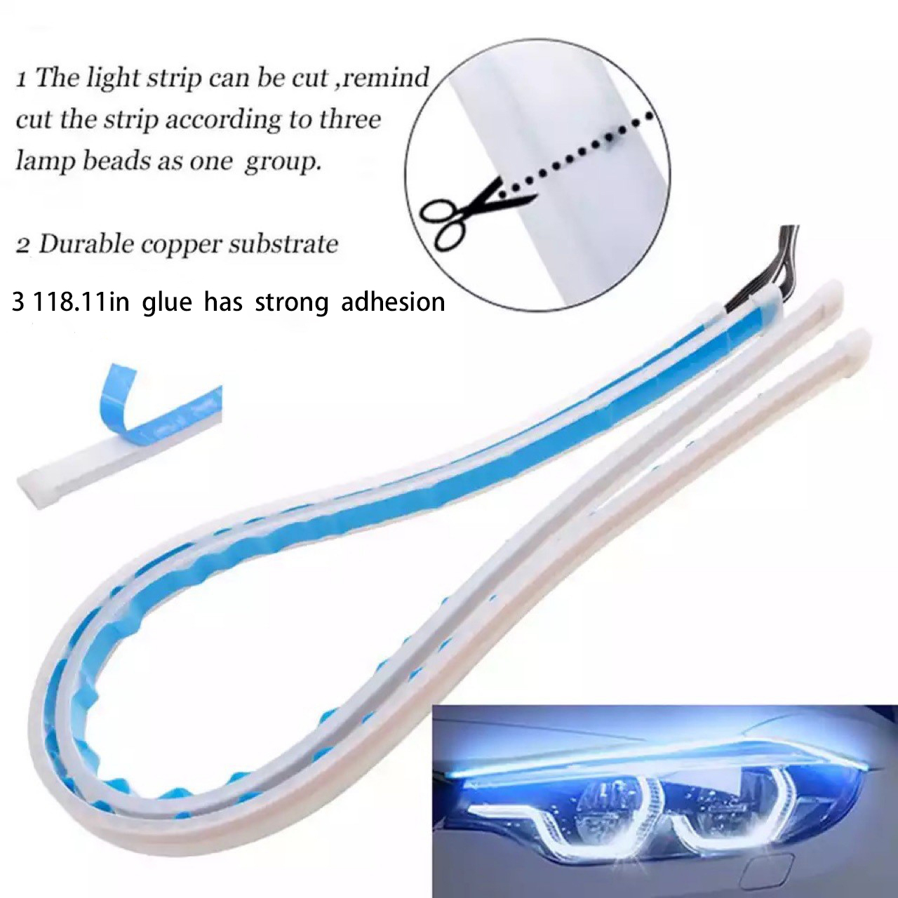 1 PC 12V LED DRL รถวิ่งไฟกันน้ําแบบยืดหยุ่น Strip ไฟหน้าอัตโนมัติสีขาวเลี้ยวสัญญาณเบรคกระแสเงินสดไฟ Auto Parts