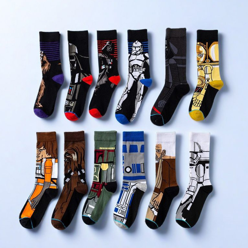 1 par Otoño Invierno calcetines de Anime película calcetines de mujer maestro Yoda R2-D2 calcetines de Cosplay Wookiee Caballero Jedi novedad calcetines de hombre 37-45