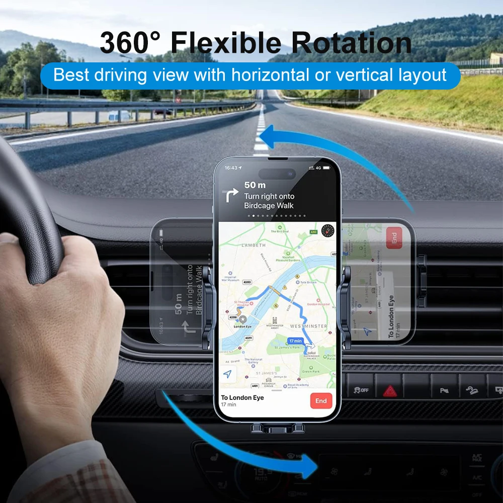 Soporte para teléfono para automóvil, soporte para automóvil para teléfono celular con ventilación de aire, 360 °   Rotación, liberación de un botón para iPhone, Samsung, Google