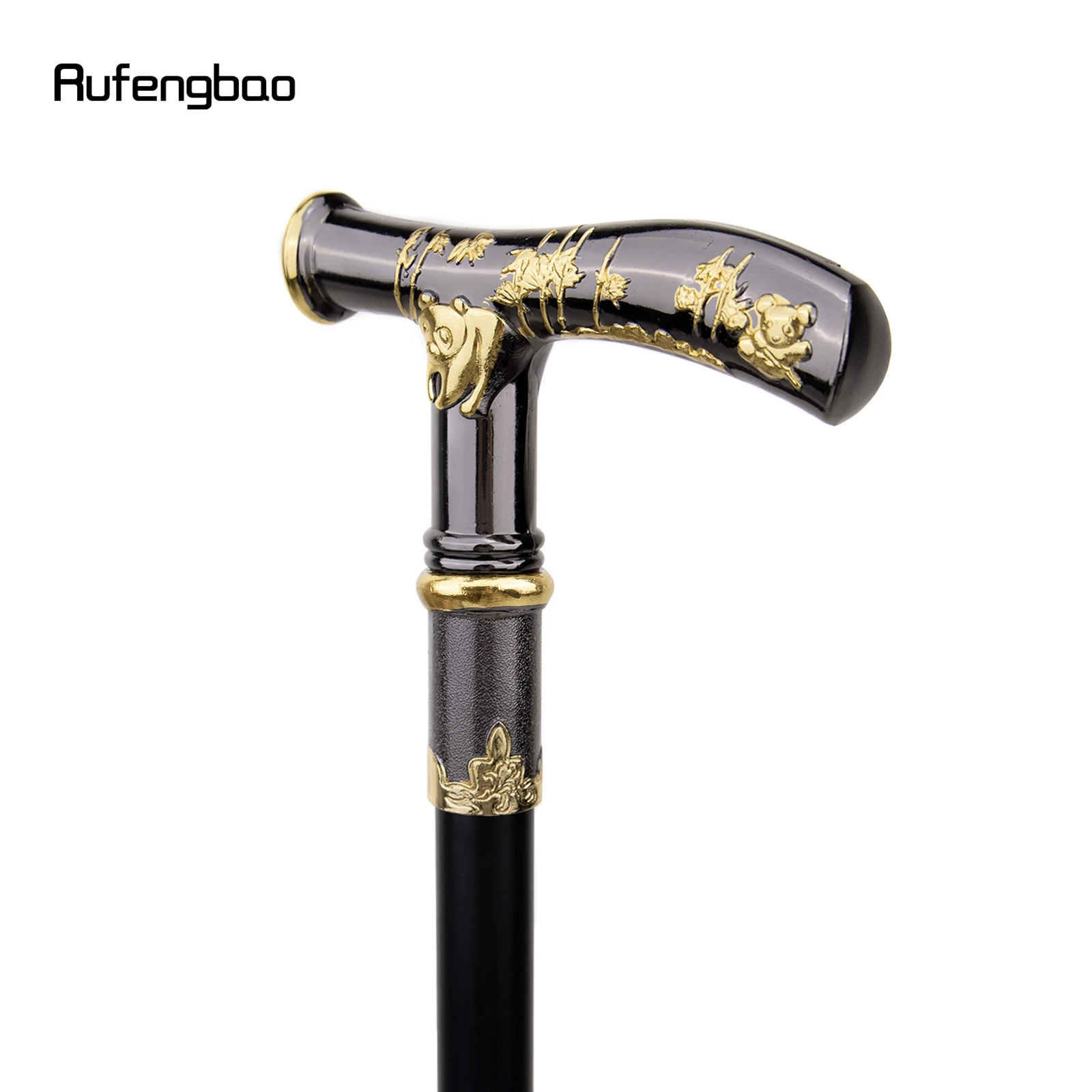 Ouro preto panda bússola bengala moda decorativa bengala cavalheiro elegante cosplay cana botão crosier 93cm