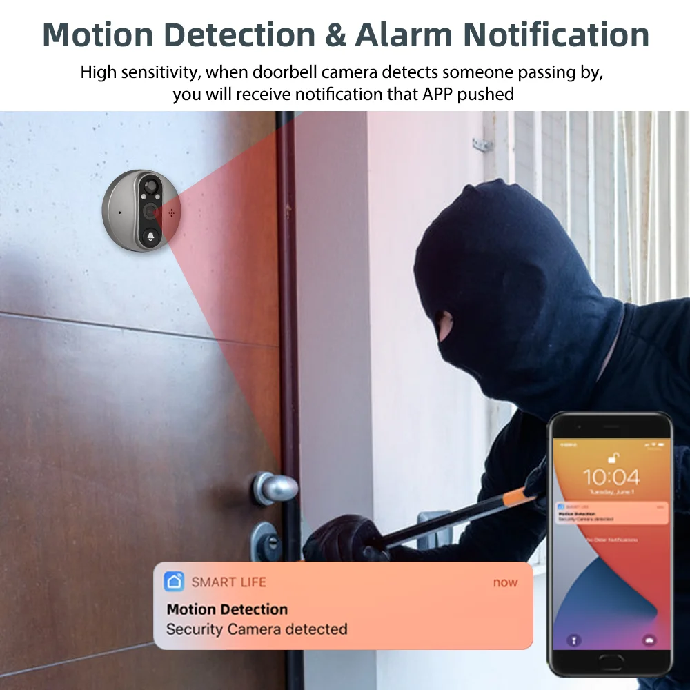 1080P Tuya Smart WiFi Door Bell Eye Peephole Camera Viewer 2-way Audio Home Security  4.3' FHD Digital Viewer Alexa Doorbell