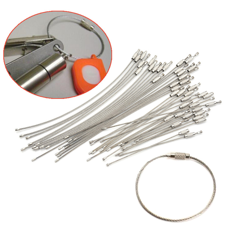 10pcs Keychain Rope Stainless Steel Wire Cable Loop Screw Lock Gadget Ring Keyring Circle Camp Hanging Outdoor Tool Accessories