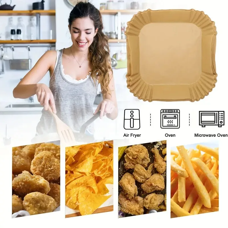 Papel desechable para freidora de aire, papel especial redondo/cuadrado, papel de aceite de silicona para alimentos, revestimientos para freidora de aire, papel para hornear, 50-300 Uds.