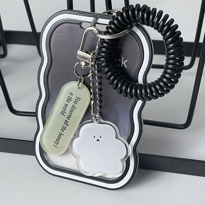 Transparent Card Holder Student Bus Campus Meal Card, 3-inch Polaroid Card Holder, Spring Pendant Keychain