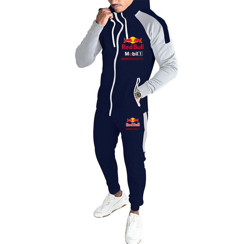Red Bull Men's Racing Suit Outdoor Quick-Drying Comfortable Oversized Hooded Jacket Fitness Sweatpants Two-Piece Training Set