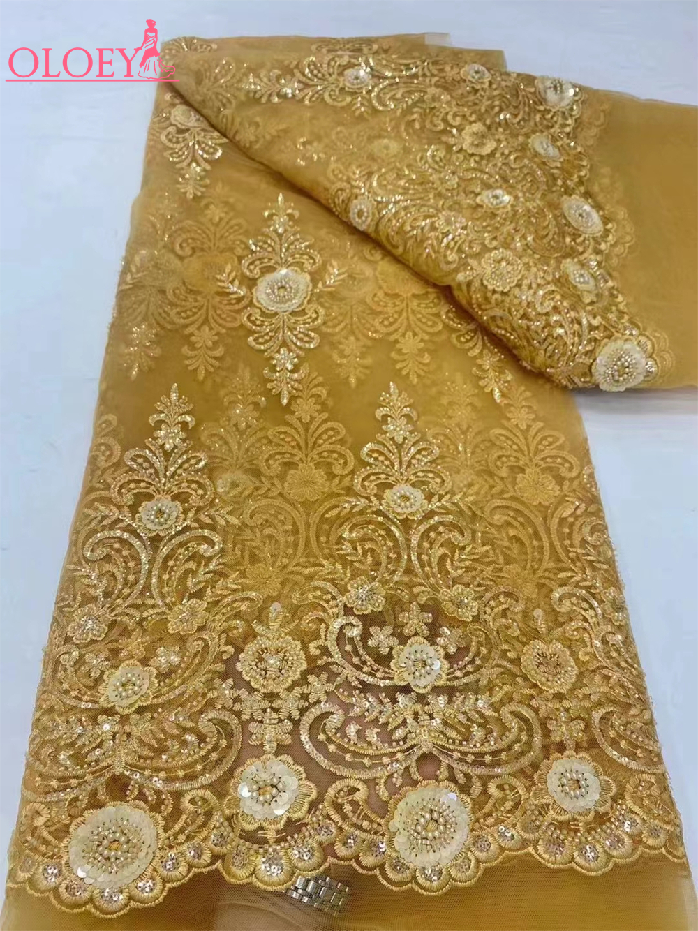 ウェディングドレス、フランスの刺embroidery、アフリカのナイジェリアのファッション用にビーズが付いたレース生地