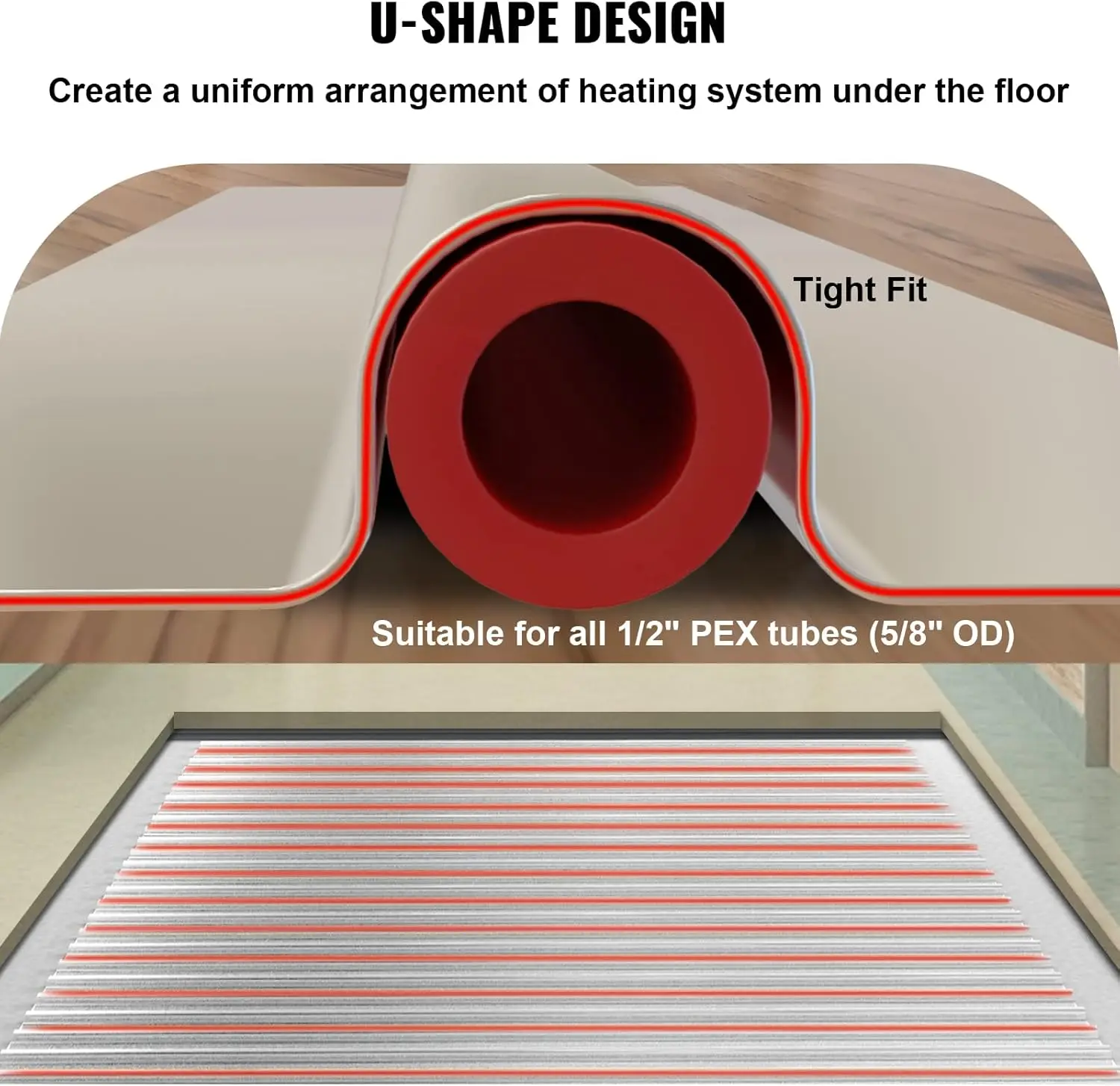 PEX Heat Transfer Plates, 300 pcs Box Radiant Heat Transfer Plates, 4 ft Aluminum PEX Heat Transfer Plates