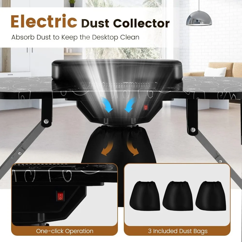 Nail Table for Nail Tech, Portable Manicure Table with Electric Dust Collector, USB-Plug LED Lamp, Wrist Rest,4 Lockable Wheels