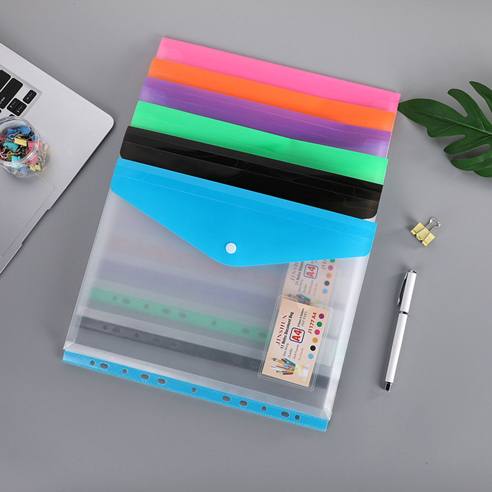 1 PC พลาสติกโปร่งใสซอง Binder กระเป๋าขยาย Binder โฟลเดอร์สําหรับ 2/3/4 แหวนเอกสารกระเป๋าปุ่ม Snap ป้าย
