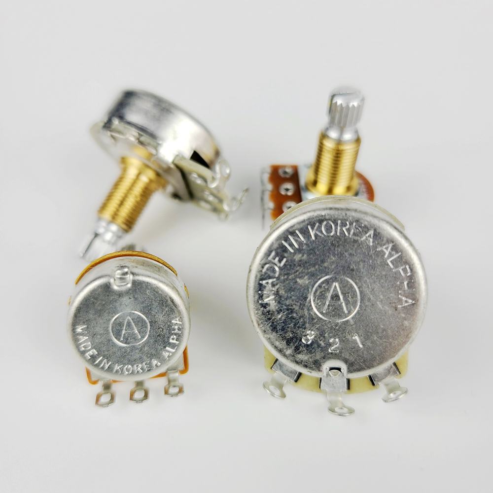 Potenciómetro de eje de latón alfa (olla) hecho en Corea para guitarra eléctrica, bajo, A250K/B250K/A500K/B500K