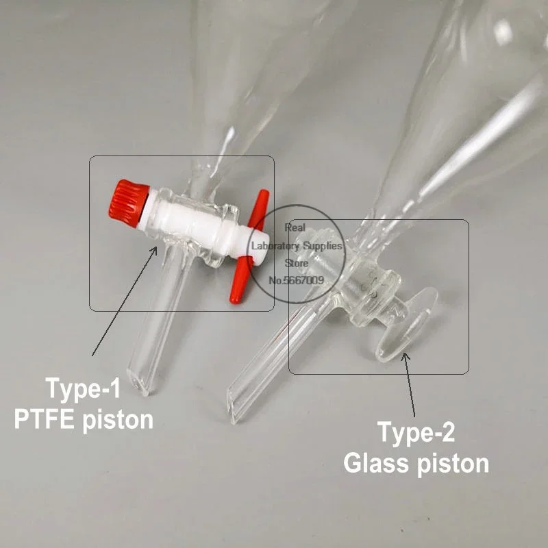 Embudo separador de vidrio en forma de pera con pistón de vidrio/PTFE para experimentos de laboratorio, 30ml, 60ml, 125ml, 250ml, 500ml, 1000ml, 1 Uds.