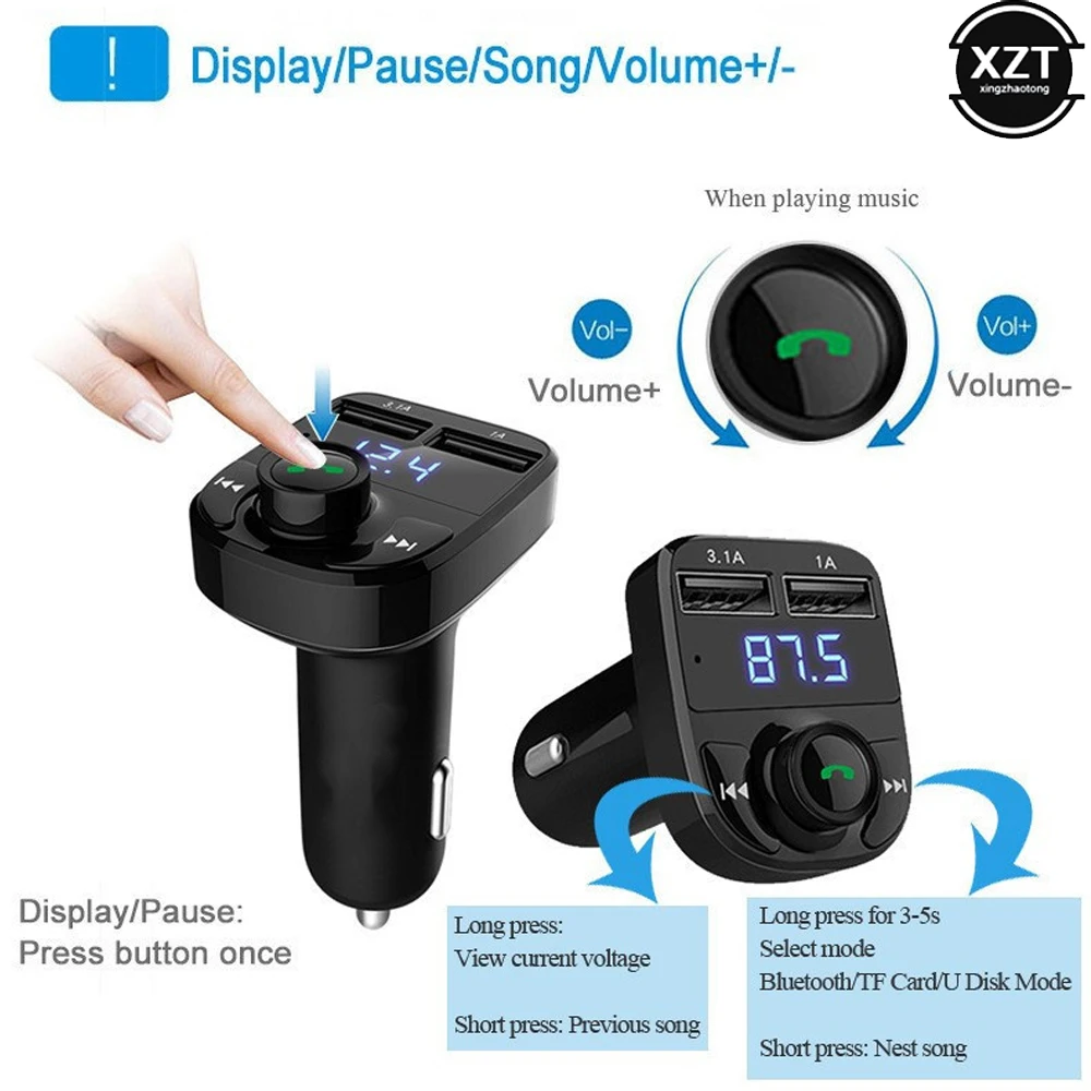 X8 Car Dual USB Fast Charger FM Transmitter Bluetooth 5.0 Handsfree Car Kit Audio Modulator MP3 Player Audio Receiver