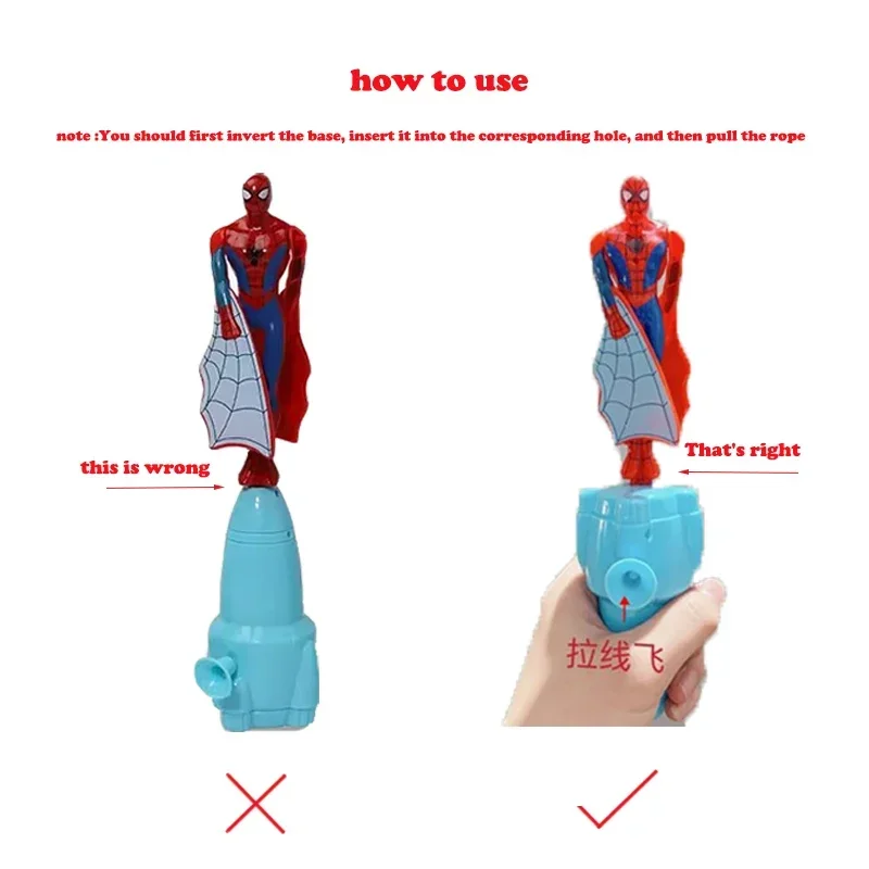 Anime Spiderman Bamboo Dragonfly Flying Toy Iron Man Captain Rotating String Flying Toys Zabawka na zewnątrz dla chłopców Prezent dla dzieci