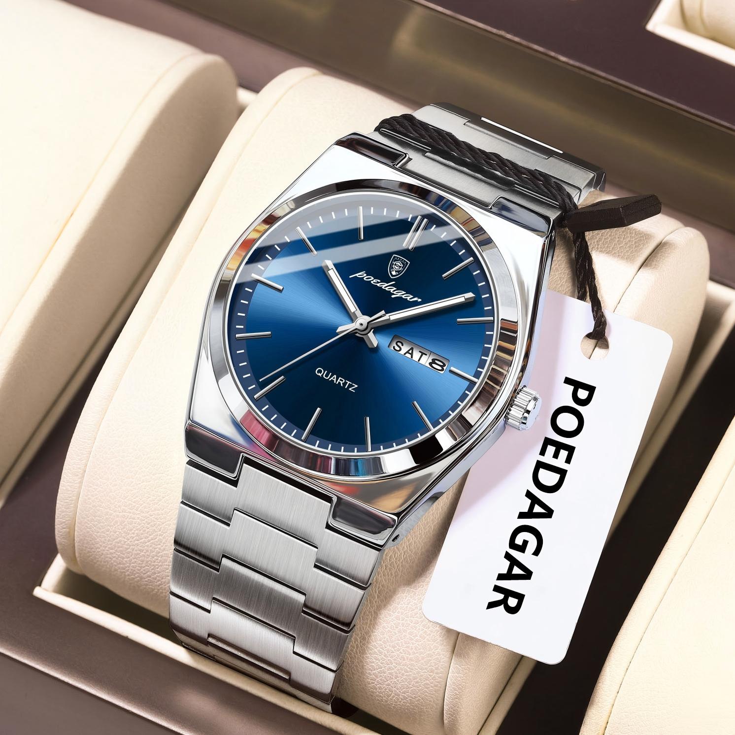 POEDAGAR Luxury Wristwatch For Men Stainless Steel Waterproof Luminous Man Watch Date Week Quartz Fashion Business Men's Watches