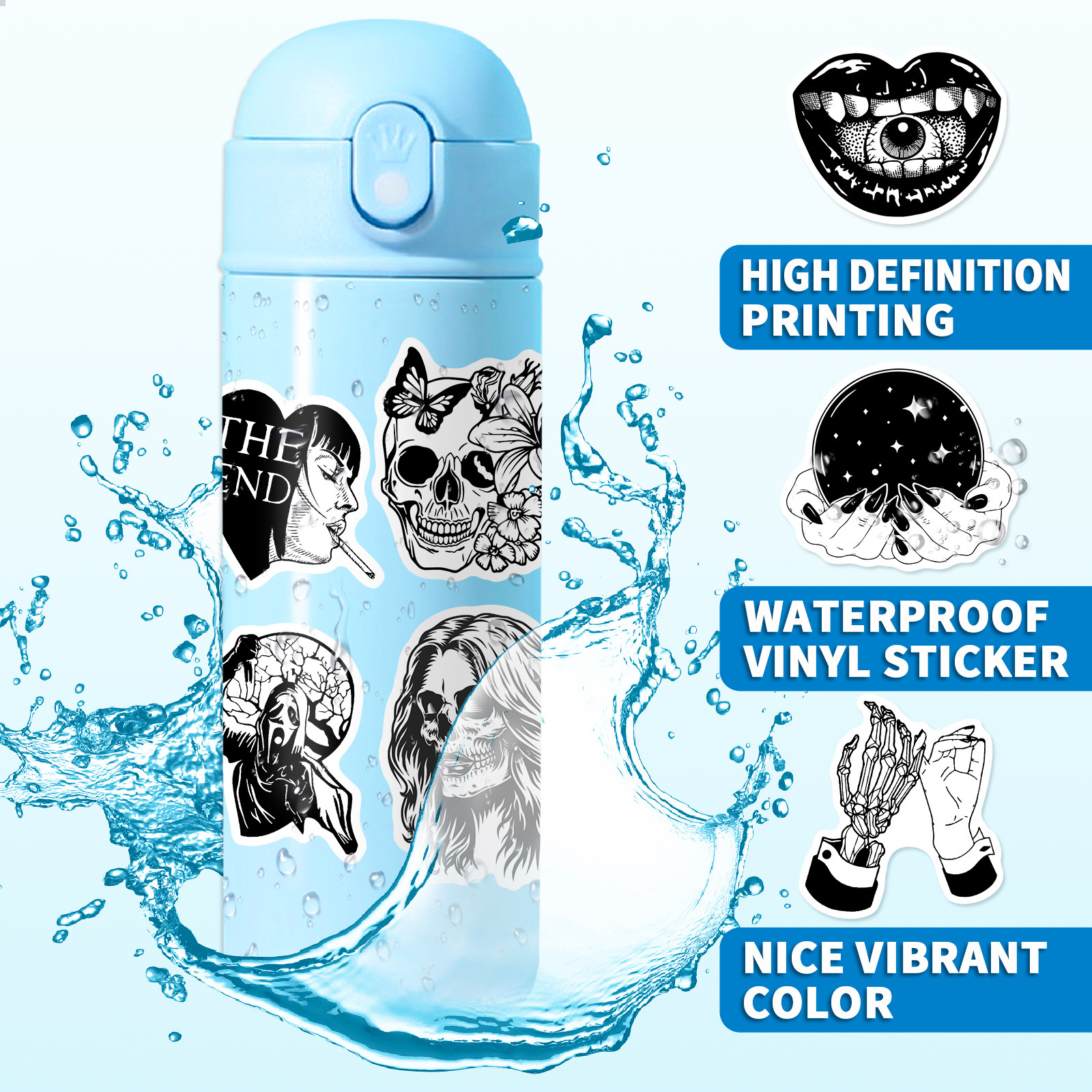 50枚 ゴシックステッカー ティーンボーイズ用 クールなサタニックパンクスカルステッカー ホラースケルトンゴスステッカー ラップトップブック荷物用