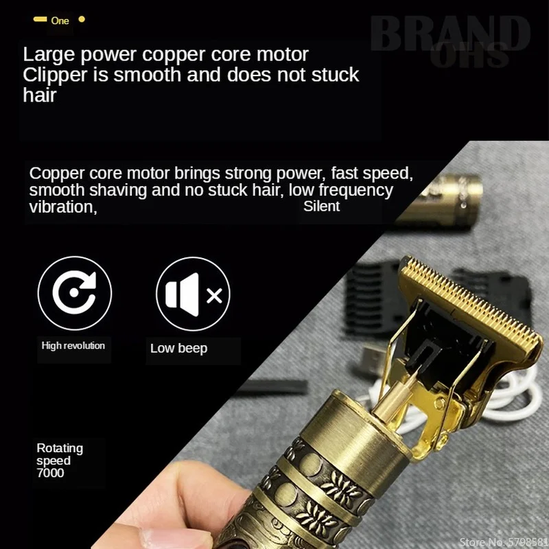 OHS T9 Vintage ช่างทําผมไฟฟ้าน้ํามันหัวโกน Pusher แกะสลัก Clipper ตัดผม Precision Trimmer สําหรับ Men Care