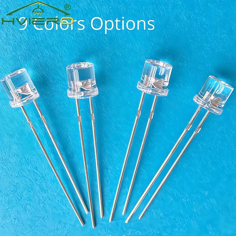 100 stks 5mm Platte Top Wit Rood Geel Blauw Groen Emitting Diode LED Groothoek Ultra Heldere Lampen F5 5mm Licht Lamp Diodes