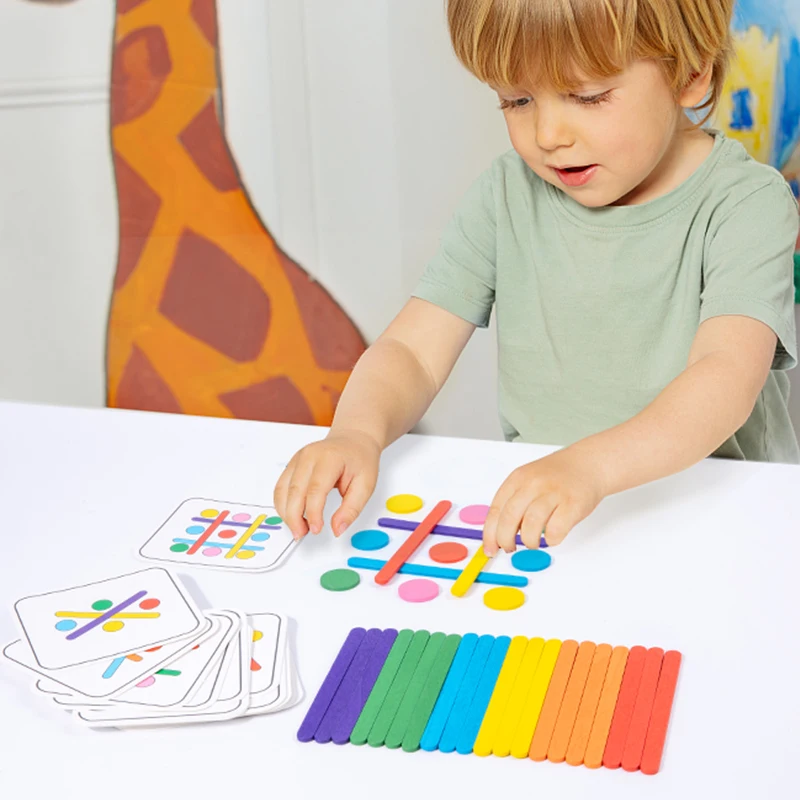 Varas e anéis criativos de madeira, quebra-cabeça, jogo de inteligência montessori, brinquedos educativos para crianças de 3 anos de idade