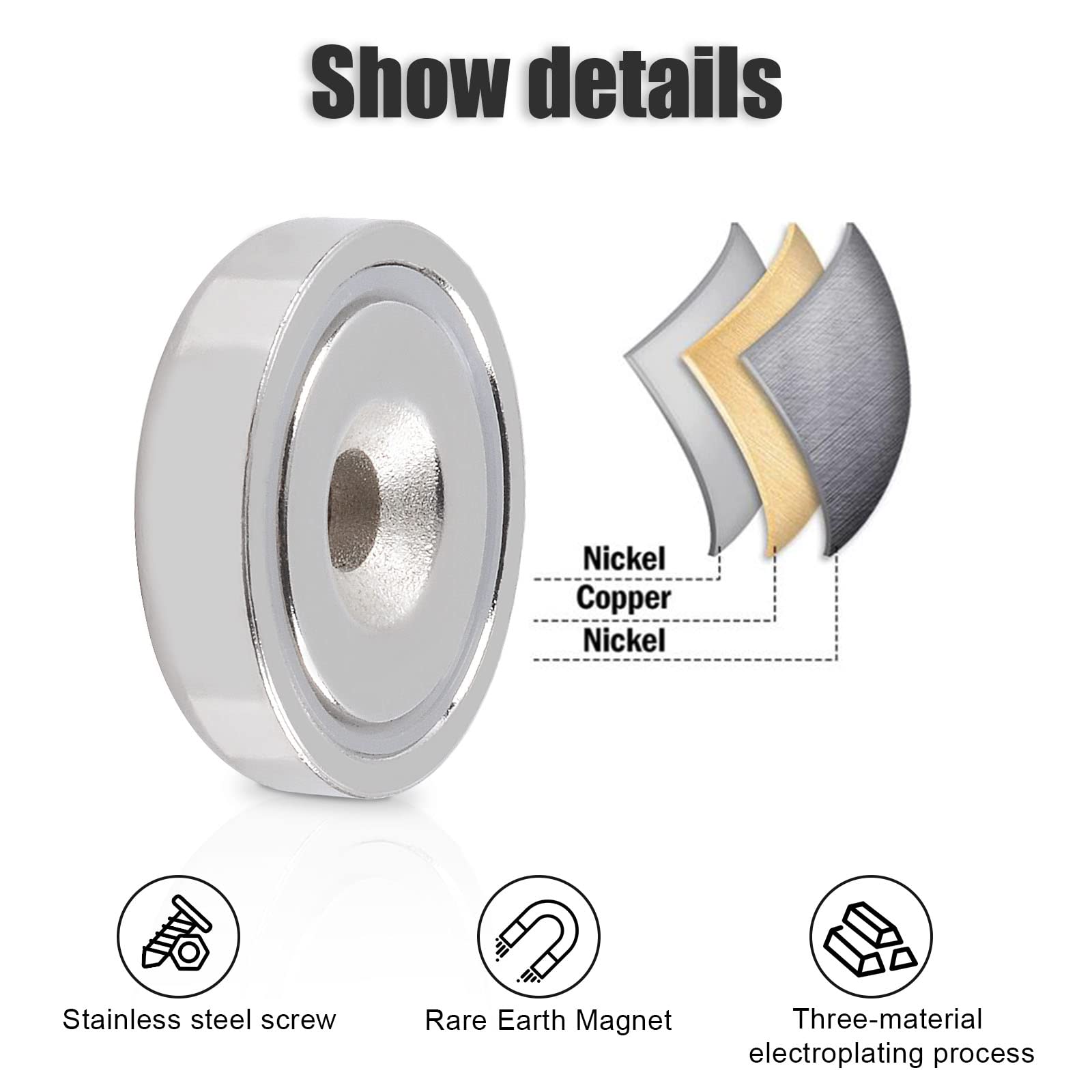 0.98"(25mm) Super Strong Round Base Cup Neodymium Magnets with Holes and Screw, Countersunk Pot Magnets for Craft Lockers Tools