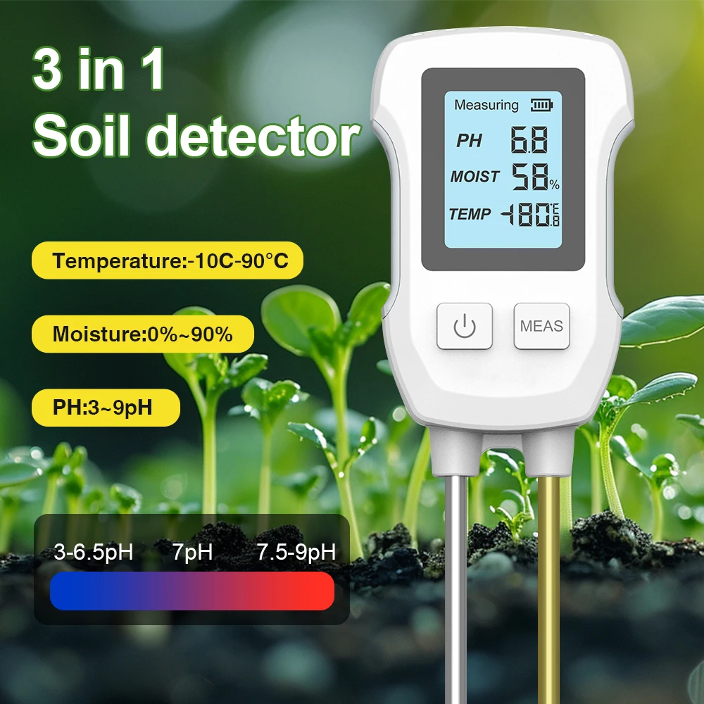 3 in 1 Digital LCD Soil Meter Temperature Humidity PH Meter with Backlight Plant Measuring Instrument for Flower Plants Garden