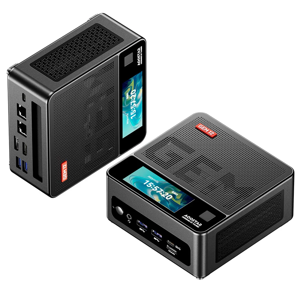AOOSTAR GEM12 Pro Max mini-pc met display, vingerafdrukontgrendeling, AMD Ryzen 7 8845HS 8 Core Max 5,1 GHz, 32 GB DDR5 RAM 1 TB SSD