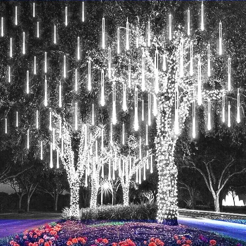 Paquete de luces de lluvia de meteoritos para exteriores, 8 tubos, luces de lluvia que caen, luces de lluvia para fiesta, árbol de Navidad, porche, Patio, decoración de techo, 1 paquete