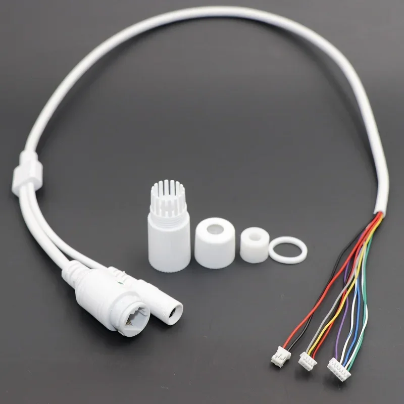 Câmera de rede IP CCTV POE Módulo PCB cabo de alimentação de vídeo Withe, 65 cm de comprimento, conectores fêmea RJ45 com Terminlas, cabo à prova d'água