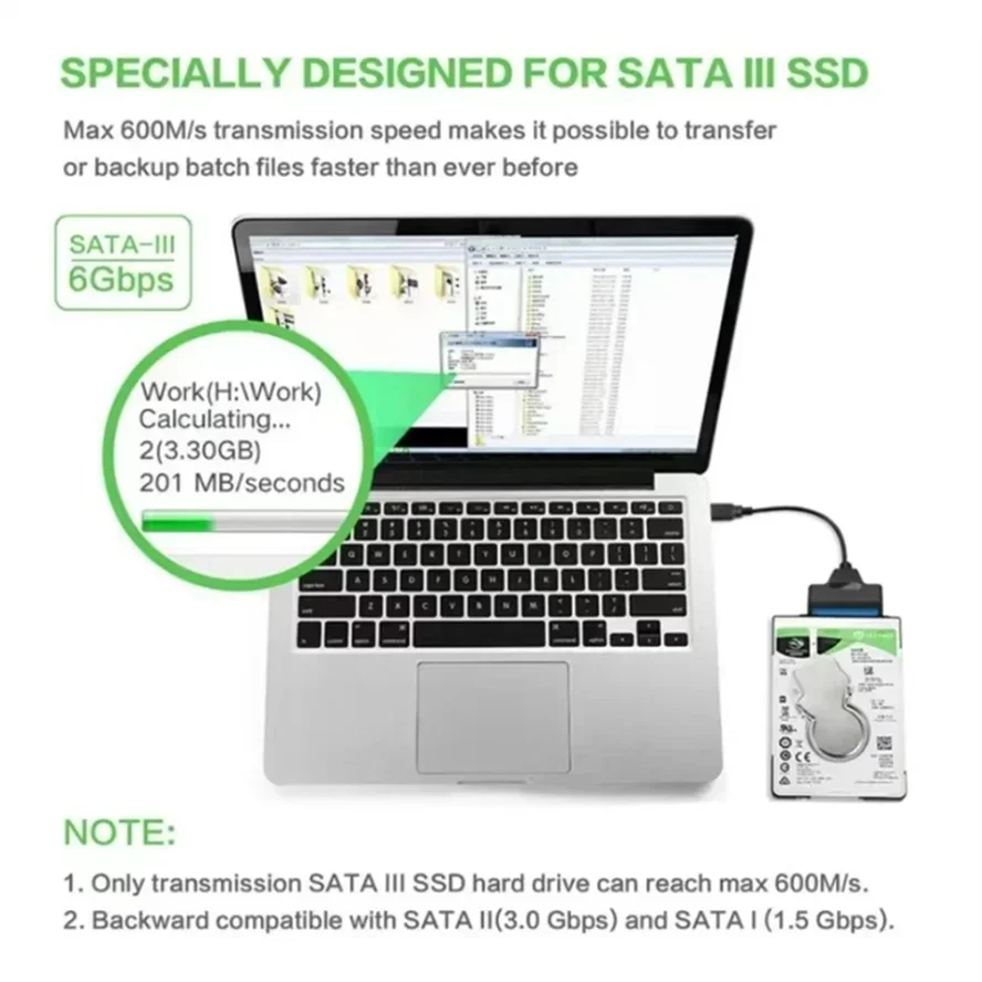 USB 3.0 / 2.0 To SATA Cable Adapter Extension Computer Cables Connectors Support 2.5 Inches External Ssd Hdd Hard Drive Adapter