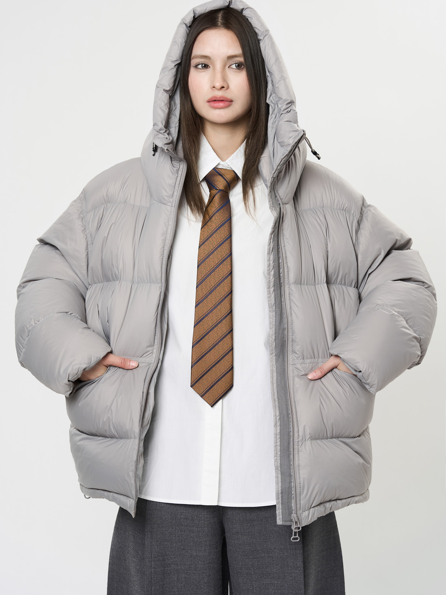 Doudoune décontractée à capuche pour femme, monochrome, ample, hiver