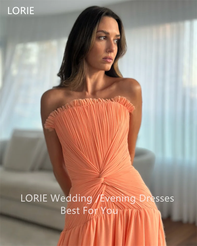 LORIE Orange A-line Evening Dresses Long Sense of design Pleat Strapless Party Dress Elegant Floor-Length Prom Gowns Customized