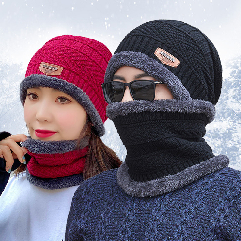 남성용 겨울 두꺼운 니트 모자, 벨벳 따뜻한 목, 통합 모자, 두꺼운 모직 모자, 방풍 및 내한성 여성