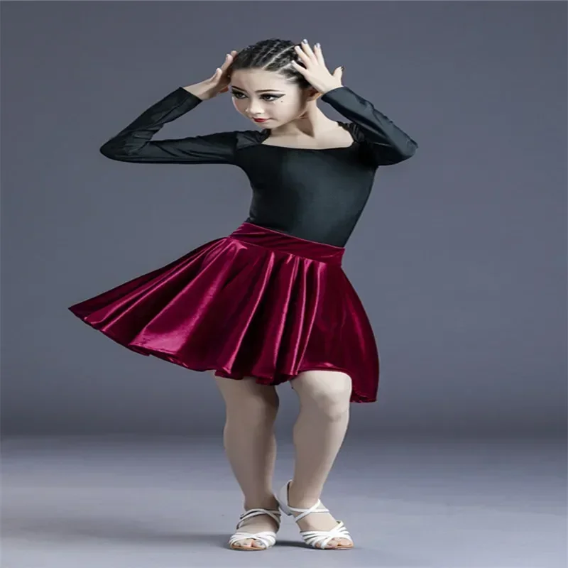 Rok dansa Rumba Latin lengan pendek untuk anak perempuan, rok dansa Modern, kostum latihan kompetisi, pertunjukan panggung, pesta Ballroom, kostum anak perempuan