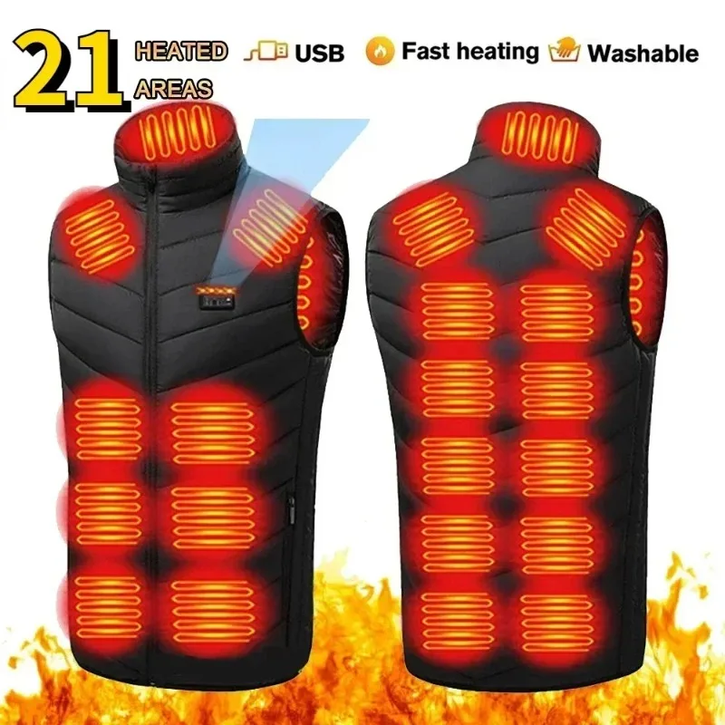 21 zona colete de aquecimento dos homens usb infravermelho jaqueta térmica inteligente roupas aquecidas novo inverno à prova de frio grosso sem mangas casaco caminhadas